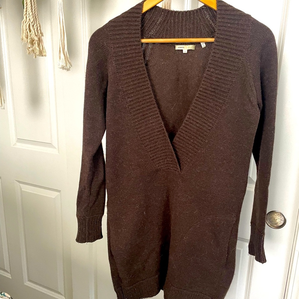 Vince Heavy N-Neck Chocolate Brown Sweater Tunic With Pockets S